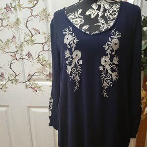 SIZE 2X G COLLECTION Blue & White Long Sleeve Mini Dress INVLN#117